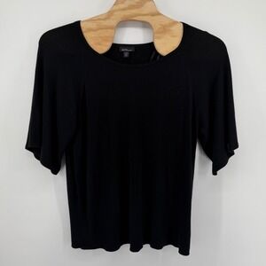 ALYX Woman Black Button Detail 3X Sweater Top Short‎ Sleeve Boat Neck Knit